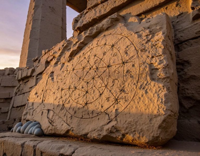Allineamento astronomico su parete di tempio antico Diagramma geometrico di allineamento astronomico su un muro di tempio antico, archeoastronomia nei romanzi di Alhena Cronache